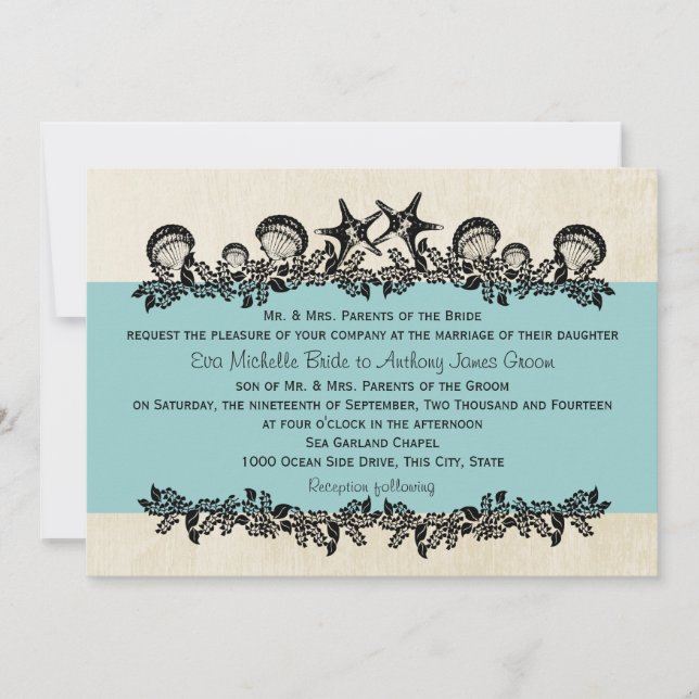 Invitation Mariage Aqua Sea Garland (Devant)