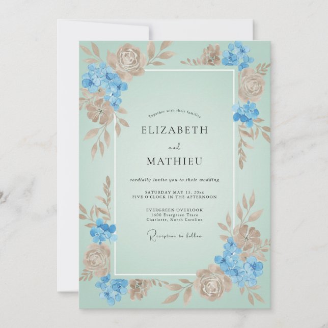 Invitation Mariage Aqua Tan Blossom (Devant)