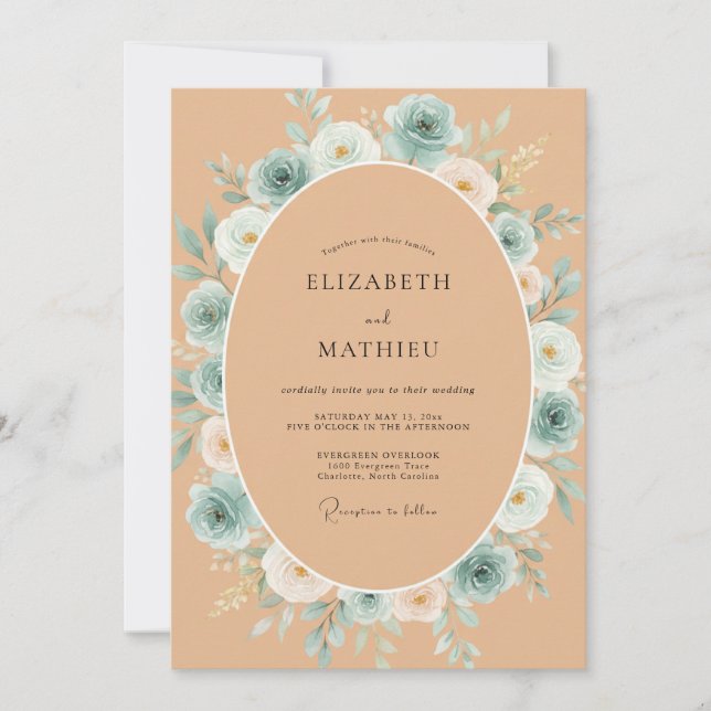 Invitation Mariage Aqua Terre Cuite Ranunculus Eucalyptus (Devant)