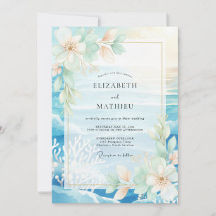 Invitation Mariage Aqua Tropical Corail Eucalyptus