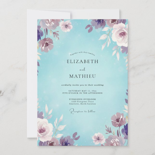Invitation Mariage Aqua Violet Bloom (Devant)