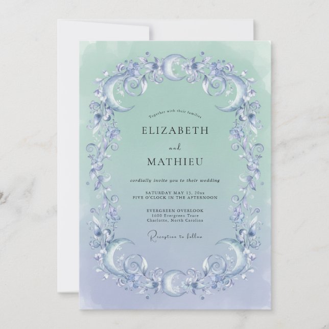 Invitation Mariage Aquamarine Pervenche Filigrane Eucalyptus (Devant)