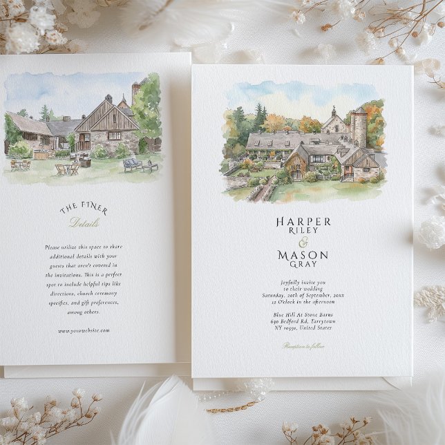 Invitation Mariage aquarelle à Blue Hill at Stone Barns (Créateur téléchargé)
