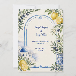 Invitation Mariage aquarelle à carreaux bleus côtiers de Sant