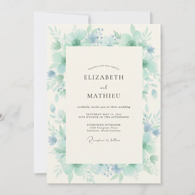 Invitation Mariage Aquarelle à l'Eau de Teinte Misty (Devant)