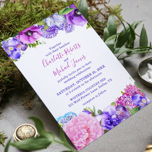 Invitation Mariage aquarelle à motifs cachemire rose violet