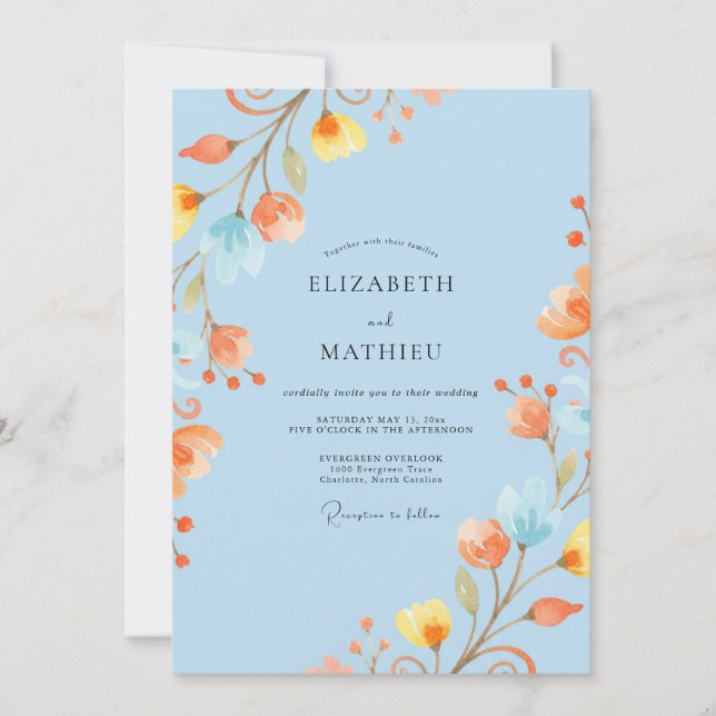 Invitation Mariage Aquarelle Abricot Céleste (Devant)