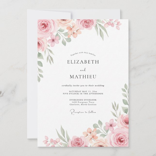 Invitation Mariage Aquarelle Abricot Doux (Devant)