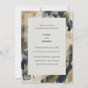 Invitation Mariage Aquarelle Abstraite Charbon de Bois et Or