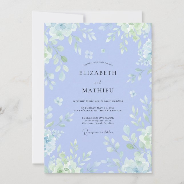 Invitation Mariage Aquarelle Aérien Pervenche (Devant)