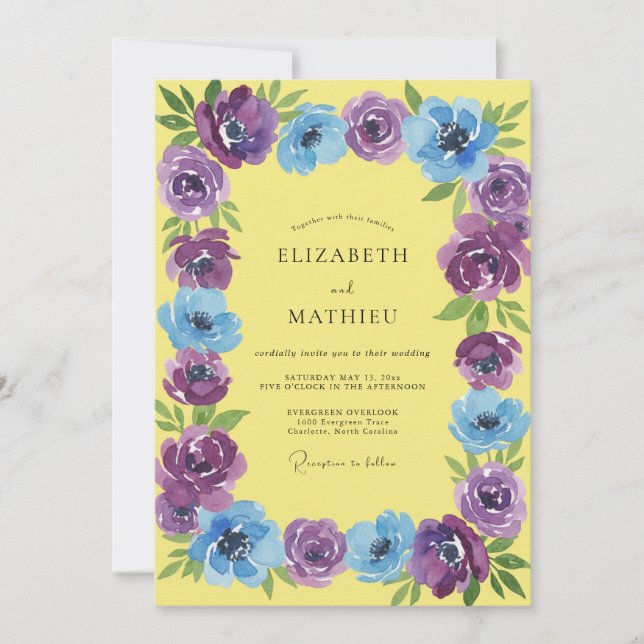 Invitation Mariage aquarelle améthyste azur (Devant)