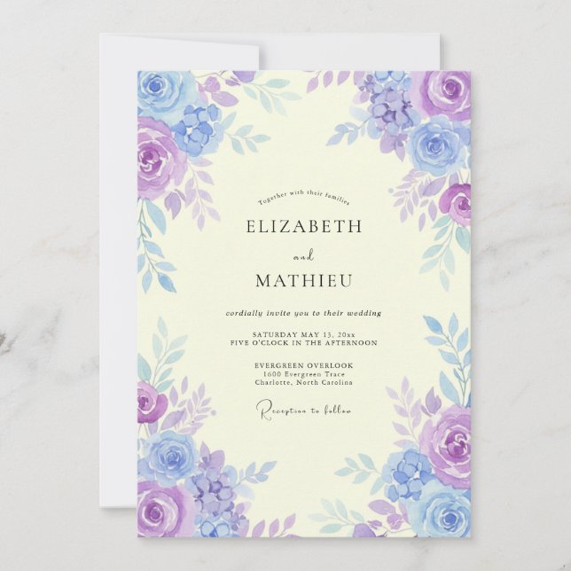 Invitation Mariage aquarelle améthyste bigorneau côtier (Devant)