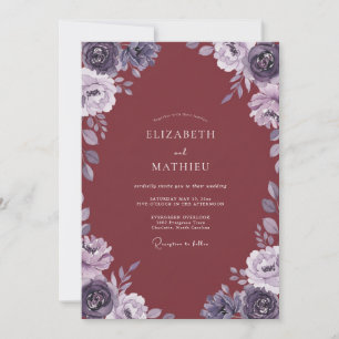 Invitation Mariage aquarelle améthyste bordeaux