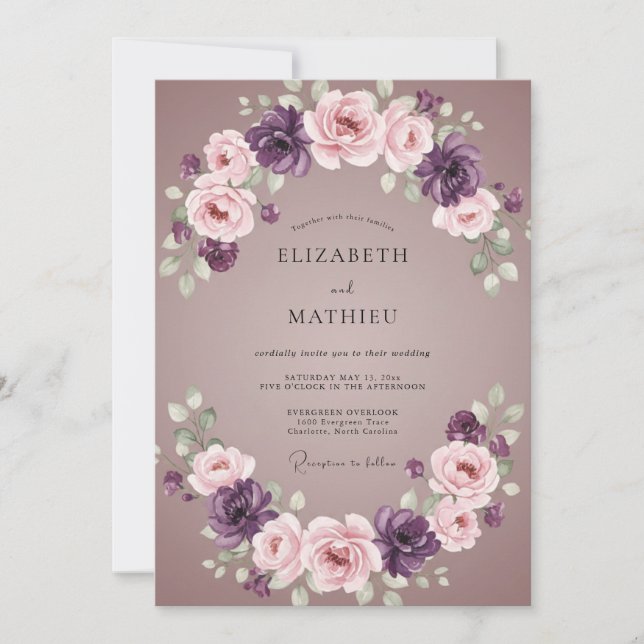 Invitation Mariage Aquarelle Améthyste Mauve (Devant)