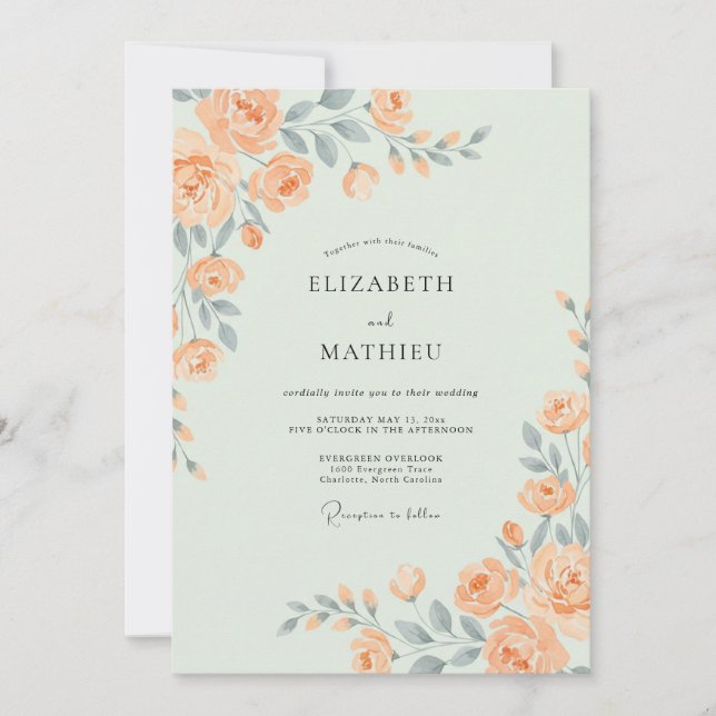 Invitation Mariage Aquarelle Ardoise Abricot (Devant)