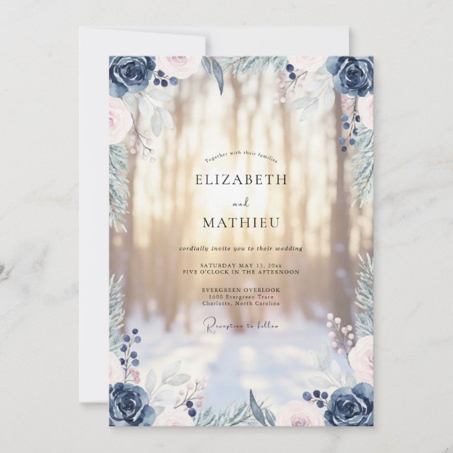 Invitation Mariage Aquarelle Ardoise d'Acier (Devant)