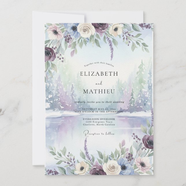 Invitation Mariage aquarelle ardoise et pervenche (Devant)