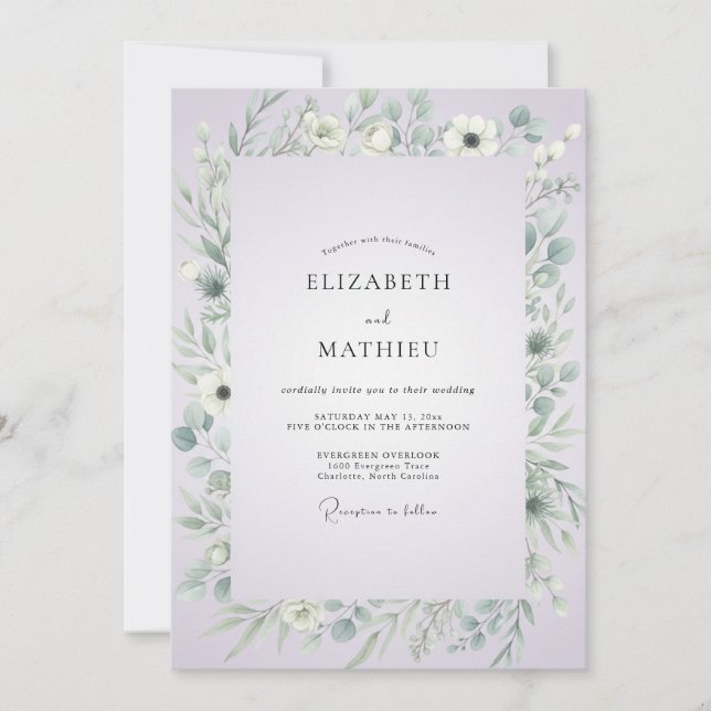 Invitation Mariage aquarelle au bleu pâle de pervenche (Devant)