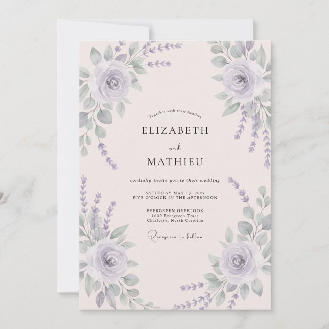Invitation Mariage Aquarelle au Periwinkle Sage (Devant)