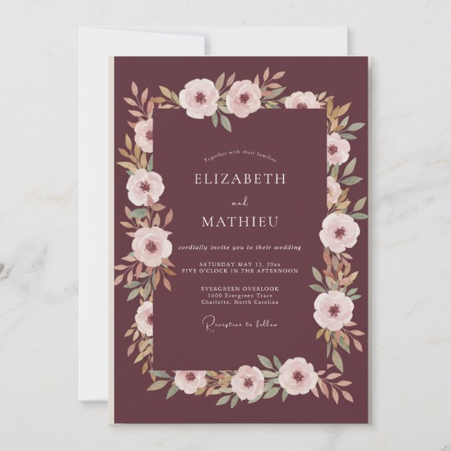 Invitation Mariage Aquarelle au Rose Foncé (Devant)