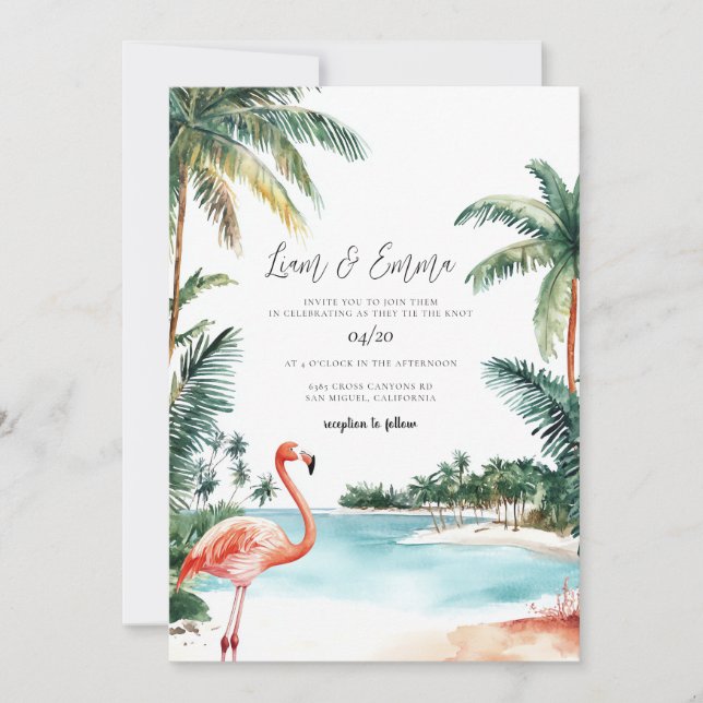 Invitation Mariage aquarelle aux Bahamas (Devant)
