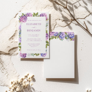 Invitation Mariage aquarelle aux hortensias roses et violets