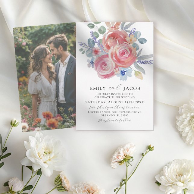 Invitation Mariage aquarelle aux roses roses modernes et euca (Créateur téléchargé)