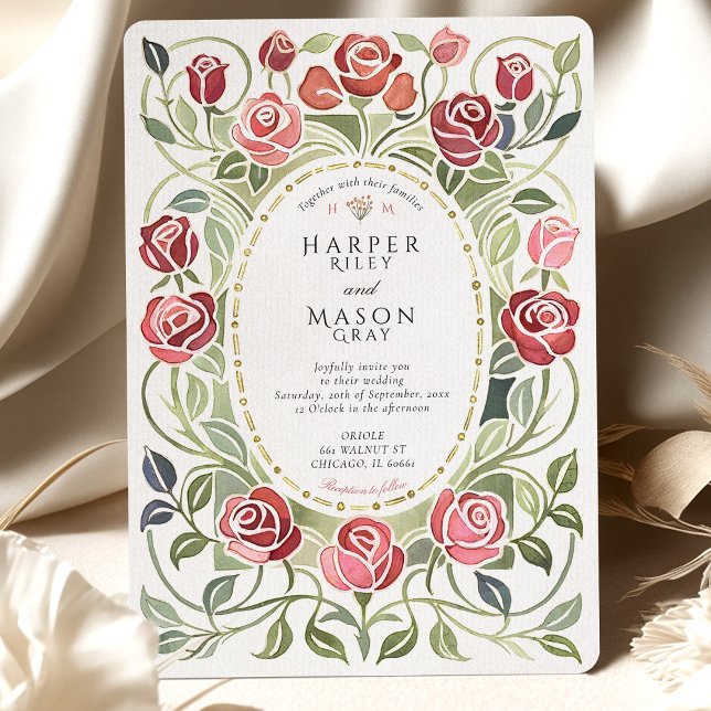 Invitation Mariage aquarelle aux roses vintage (Créateur téléchargé)