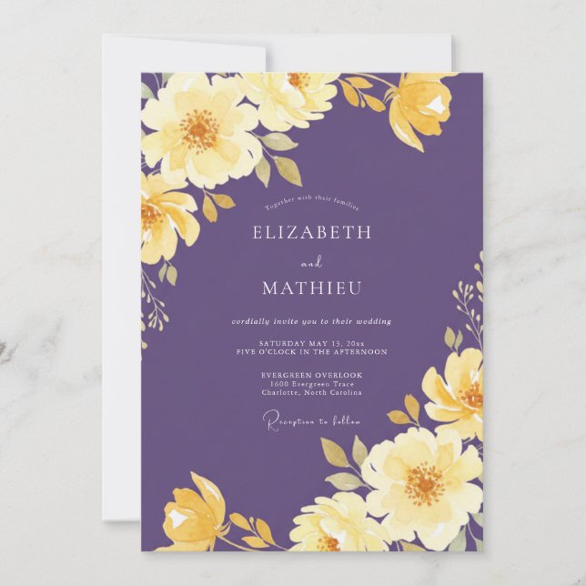 Invitation Mariage Aquarelle Beurre Améthyste (Devant)