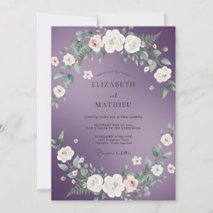 Invitation Mariage aquarelle blanc et améthyste