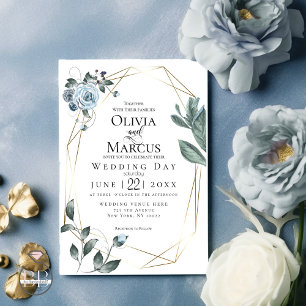 Invitation MARIAGE   Aquarelle bleu bleu foncé