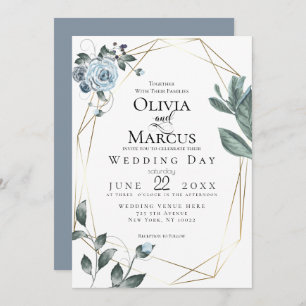 Invitation MARIAGE   Aquarelle bleu bleu foncé
