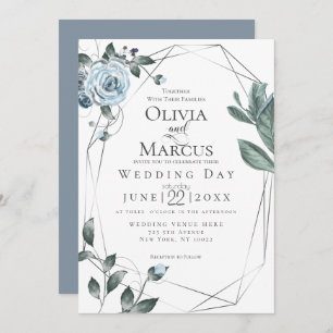 Invitation MARIAGE   Aquarelle bleu bleu foncé