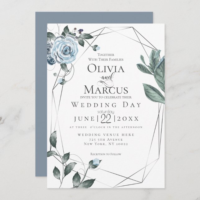 Invitation MARIAGE | Aquarelle bleu bleu foncé (Devant / Derrière)