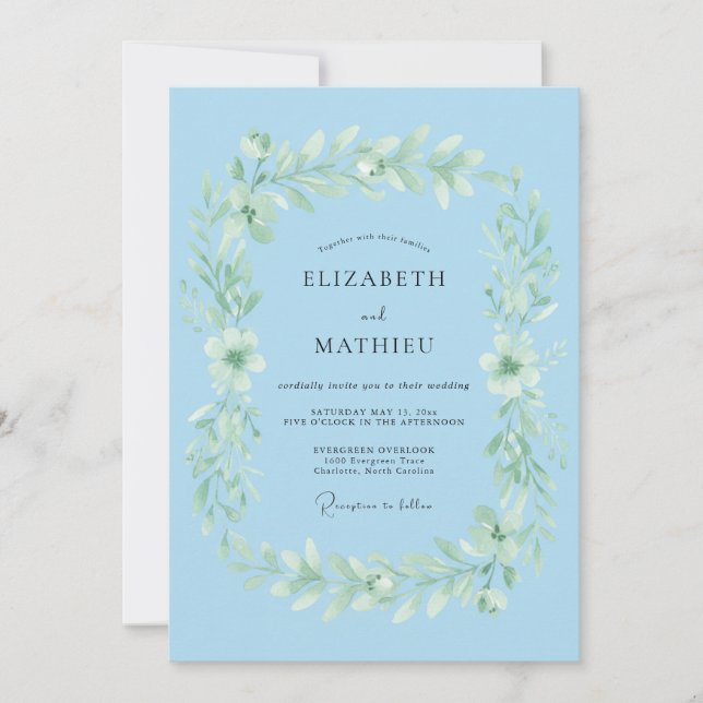 Invitation Mariage Aquarelle Bleu Ciel Airy (Devant)