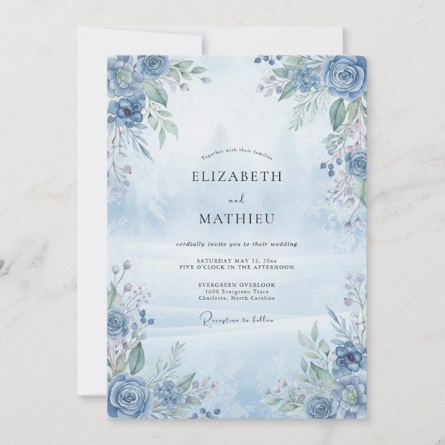 Invitation Mariage Aquarelle Bleu Ciel Tranquille (Devant)