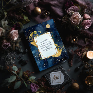 Invitation Mariage aquarelle bleu et or de minuit mystique