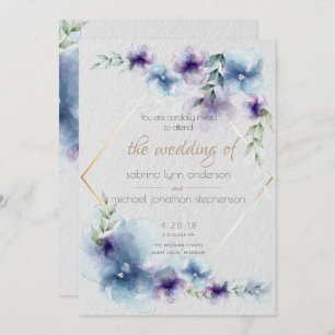 Invitation Mariage Aquarelle bleu et violet Floral 2