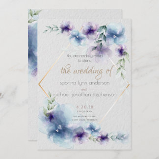Invitation Mariage | Aquarelle bleu et violet Floral 2