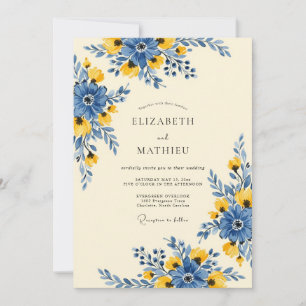 Invitation Mariage aquarelle bleu jaune vibrant