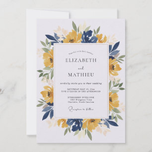 Invitation Mariage aquarelle bleu marine audacieux