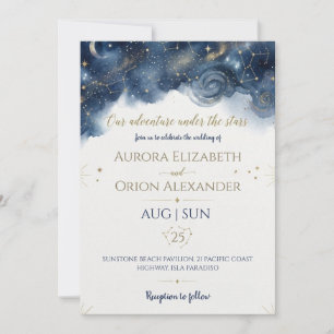 Invitation Mariage aquarelle bleu nuit ciel étoilé