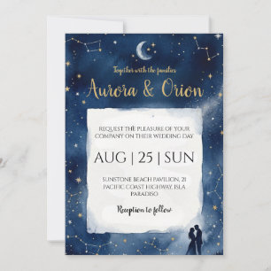 Invitation Mariage aquarelle bleu nuit ciel étoilé