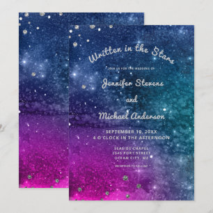 Invitation Mariage aquarelle bleu paon moderne argenté