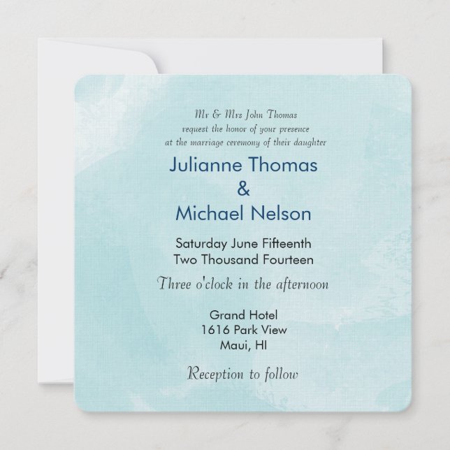 Invitation Mariage Aquarelle bleu salé (Devant)