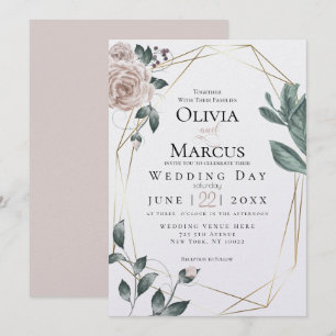 Invitation MARIAGE   Aquarelle Blush Dusty Rose Gold