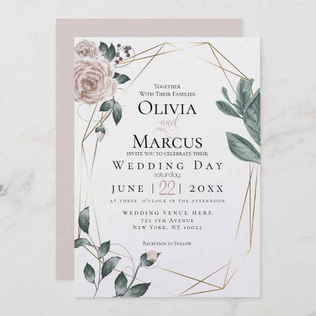 Invitation MARIAGE | Aquarelle Blush Dusty Rose Gold (Devant / Derrière)