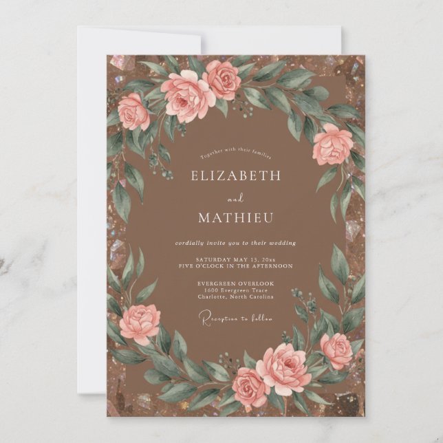 Invitation Mariage aquarelle Blush Mocha (Devant)