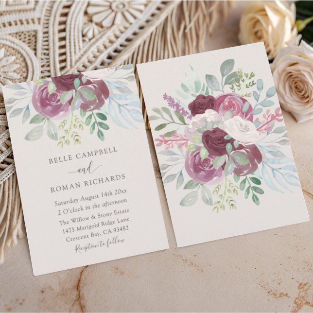 Invitation Mariage aquarelle Bohème Bourdon Rose  (Créateur téléchargé)