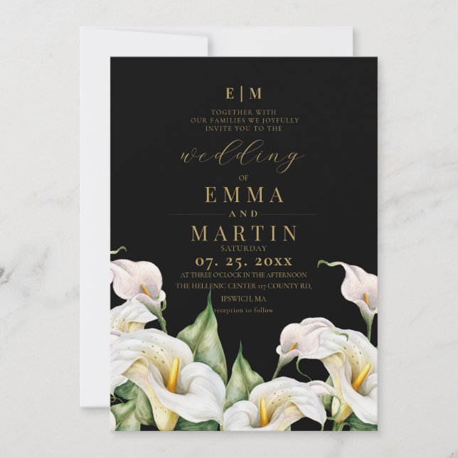 Invitation Mariage aquarelle bohème lys calla (Devant)